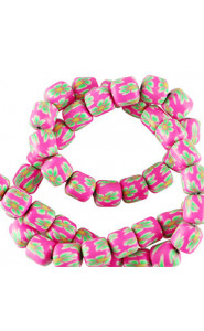 Polymer tube beads 6mm - Pink-green